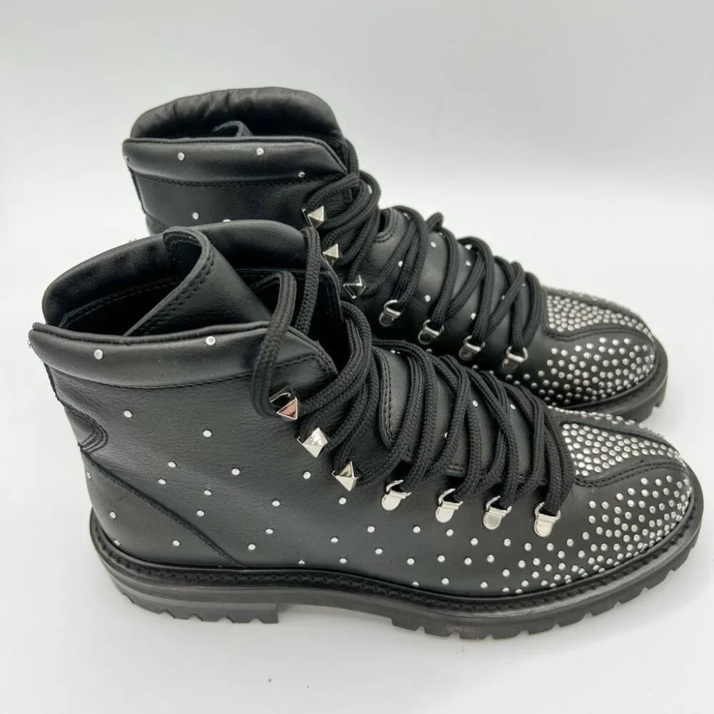 Valentino Garavani Black Rockstud Ankle Hiking Boots - Picture 2 of 12